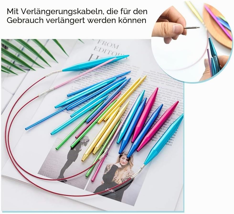 13Pair Austauschbare Stricknadeln Set, Rundstricknadeln knit aus Aluminium mit 2,75mm-10mm Nadelkopf