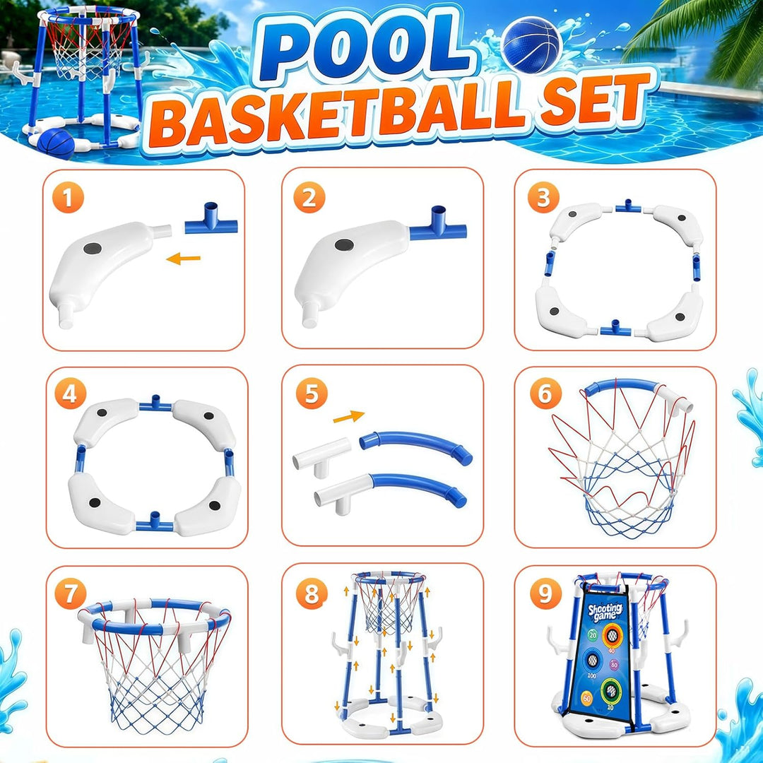 Sternstunde Pool Basketballkorb Kinder mit 4 Basketballs, 12 Wurfringen, 12 Klebebällen und 2 Velour