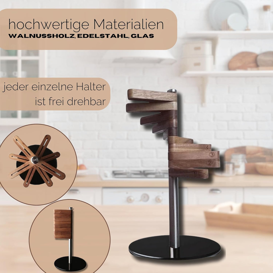 Ktchnhlprz hochwertiger Messerhalter aus Walnussholz, Edelstahl und Glas, unbestückt, hygienisch und