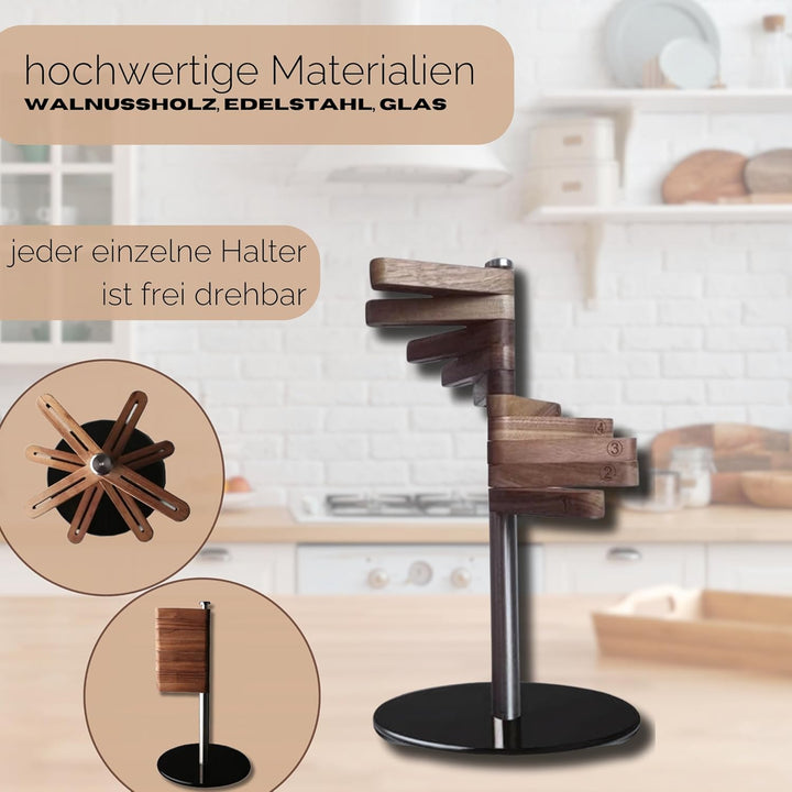 Ktchnhlprz hochwertiger Messerhalter aus Walnussholz, Edelstahl und Glas, unbestückt, hygienisch und