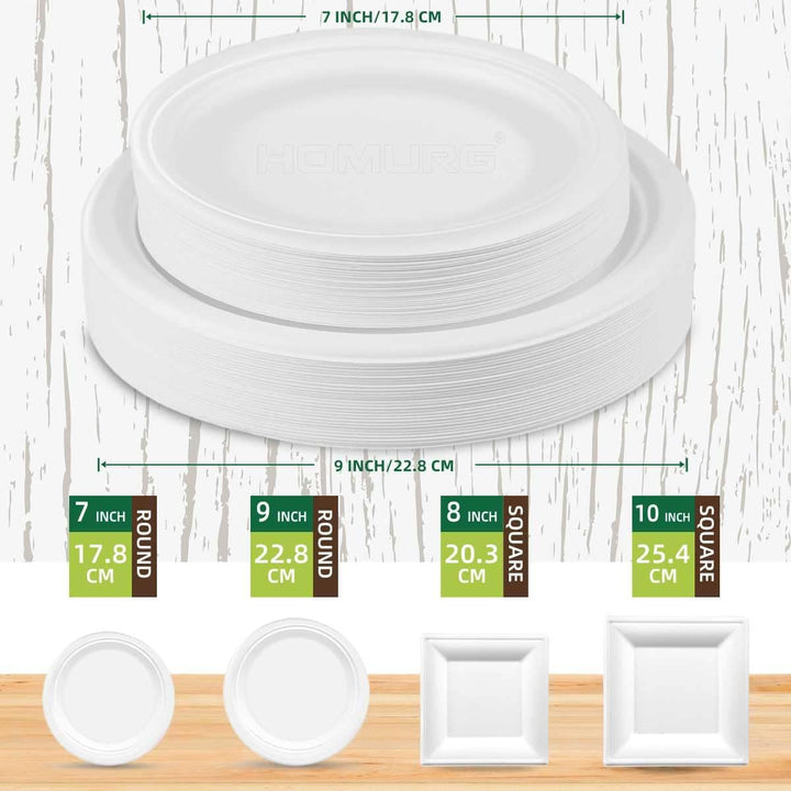 HOMURG Einweg Teller und Holz Besteck 30 Set, Einweggeschirr Set mit Dessertteller + Speiseteller +
