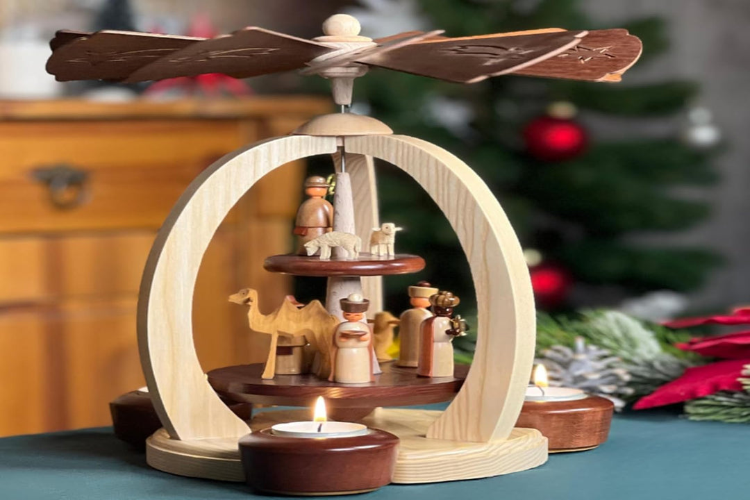 2-stöckige Weihnachtspyramide Christi Geburt Exklusiv - 28 cm - 100% Erzgebirge Pyramide