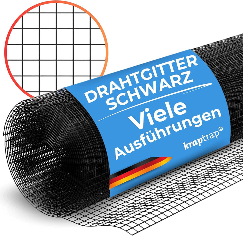 KrapTrap Volierendraht SCHWARZ Drahtgitter I verzinkt I 12x12 mm I 25m x 1m I Kaninchendraht 1m x 25