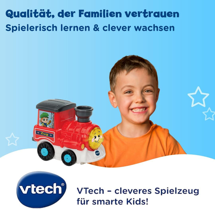 VTech TUT TUT Baby Flitzer Kleiner Bahnhof – Interaktives Spielset mit Zug, Schranke, Weichen & Magi