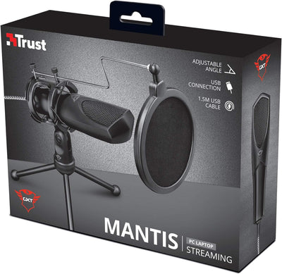 Trust Gaming GXT 232 Mantis USB Mikrofon mit Popfilter und Dreibeinstativ, Microphone für PC, Laptop