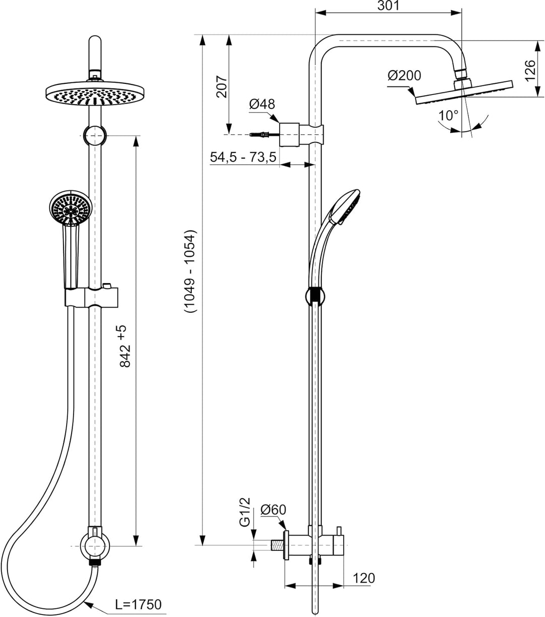 Ideal Standard A5689AA Idealrain Duschsystem Aufputz mit Armatur 1050mm Chrom, mit Armatur 1050mm Ch