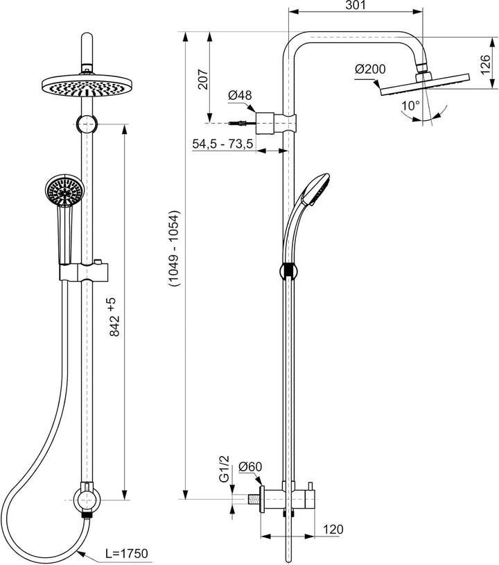 Ideal Standard A5689AA Idealrain Duschsystem Aufputz mit Armatur 1050mm Chrom, mit Armatur 1050mm Ch