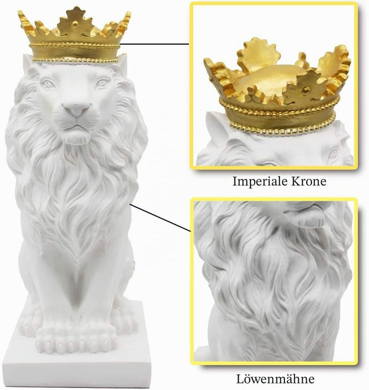 H&W Löwe Statue, Harz Skulpturen für Männer, Weisse Krone Lion Figuren, Kunst Statue Sammelfiguren f