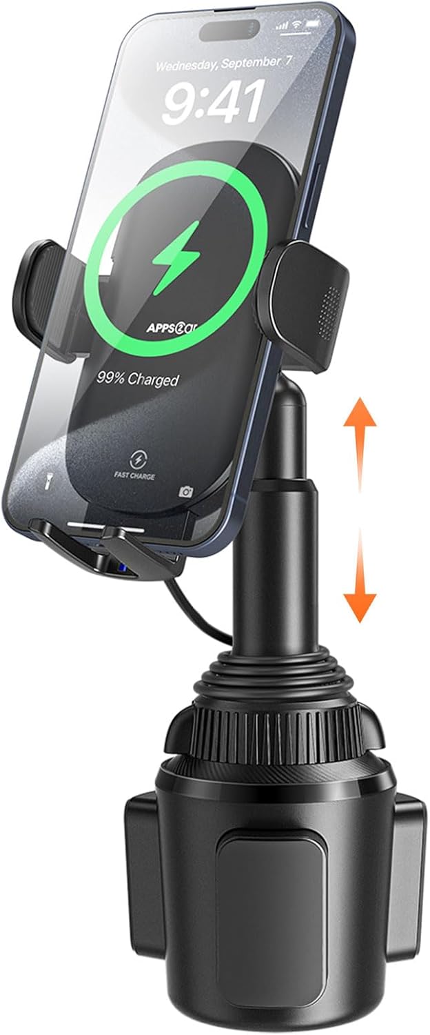 APPS2Car Handyhalterung Auto Getränkehalter mit Ladefunktion, Ladegerät Auto Kfz-Handyhalterung mit