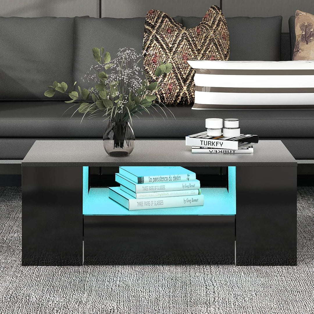 Merax DE_WF283904SAA_ZYP Moderner Couchtisch Hochglanz Mit Led, Beistelltische fürs Wohnzimmer, Wohn