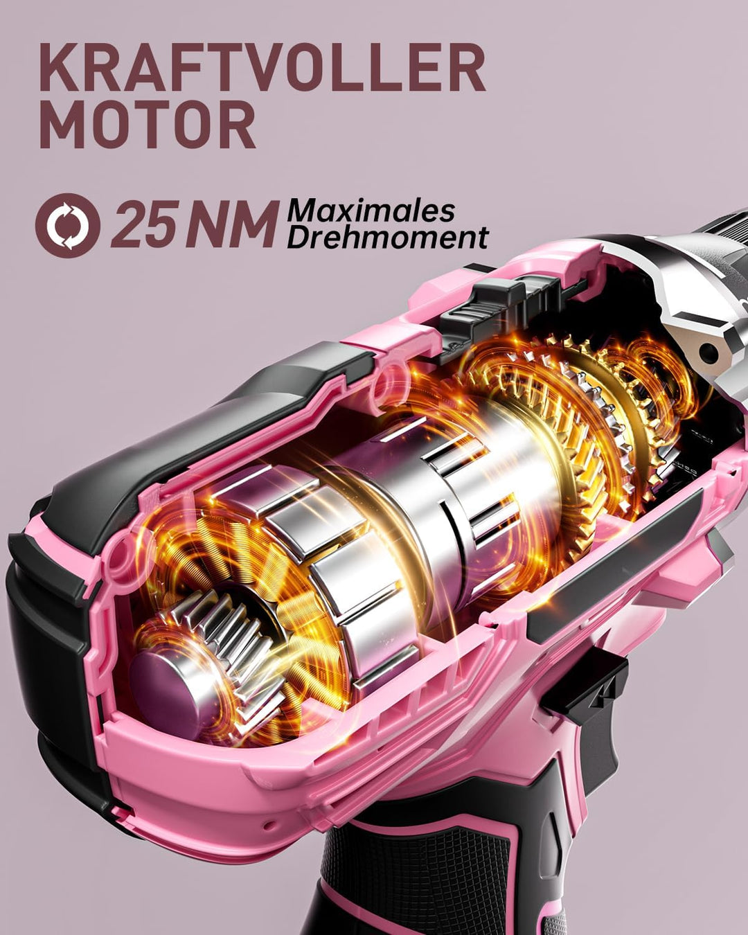 Akkuschrauber 12V Pink Rosa, Akkubohrer Klein, Akku Bohrschrauber Set mit 15 Zubehör und Tasche, 18+