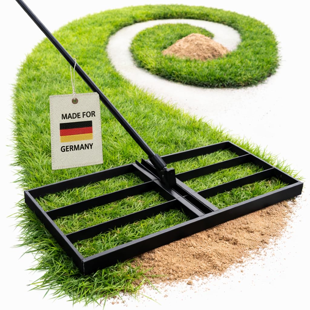 Rasen Nivellierungsrechen Edelstahl 90x30 cm mit 150 cm Stiel - Robuster Nivellierrechen für Gleichm