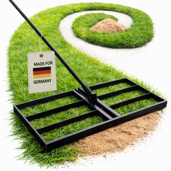 Rasen Nivellierungsrechen Edelstahl 90x30 cm mit 150 cm Stiel - Robuster Nivellierrechen für Gleichm