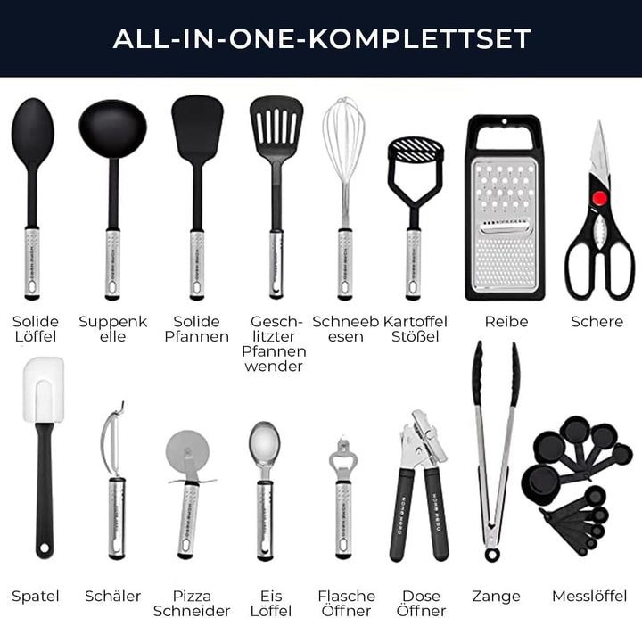 Küchenutensilien Set Kochset - Antihaft Hitzebeständiger Küchenhelfer Set - Pfannenwender Kochlöffel