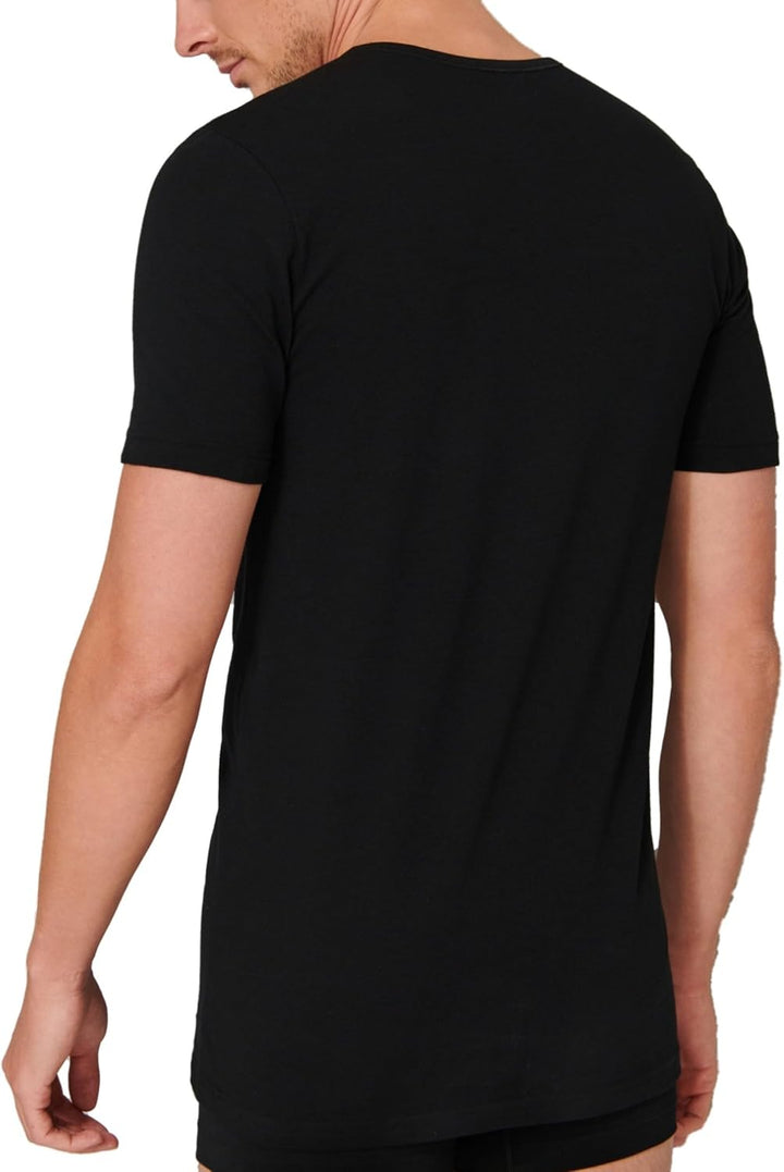 Schiesser Herren 2 PACK Unterhemd Rundhals mit Arm Bio Baumwolle - 95/5 Organic S Schwarz_174997, S