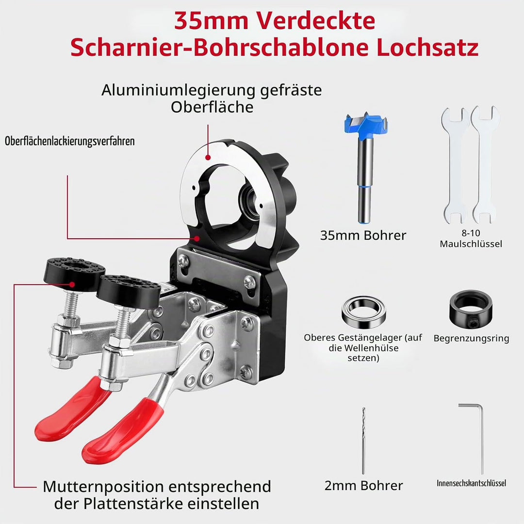 XUNTOP Verdecktes Scharnier Jig 35mm Legierung Cup Style Scharnier Bohren Jig Lochsäge, für Holzmöbe