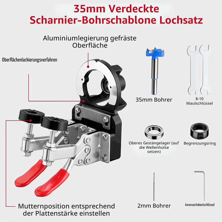 XUNTOP Verdecktes Scharnier Jig 35mm Legierung Cup Style Scharnier Bohren Jig Lochsäge, für Holzmöbe