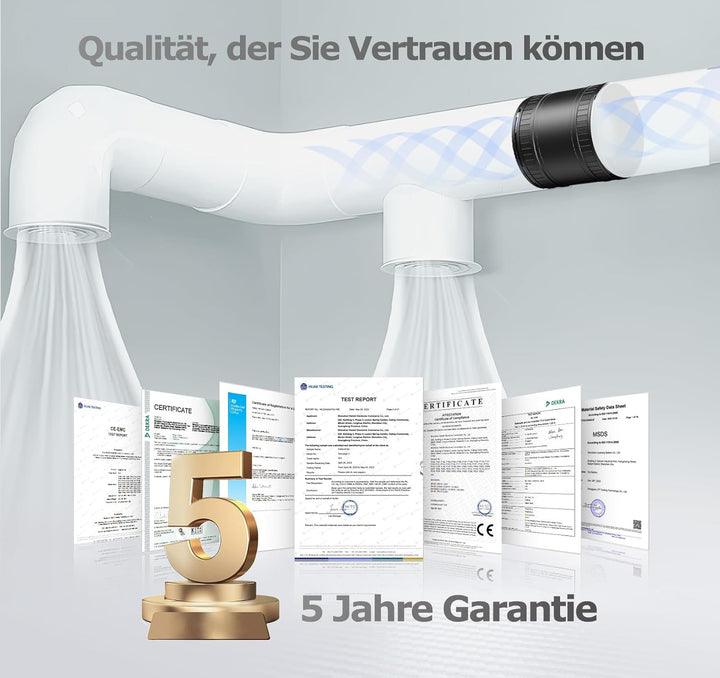 Rohrventilator 100mm, Leise Rohrlüfter mit Doppelkugellagermotor Überhitzungsschutz, 32dB 130m³/h Ra