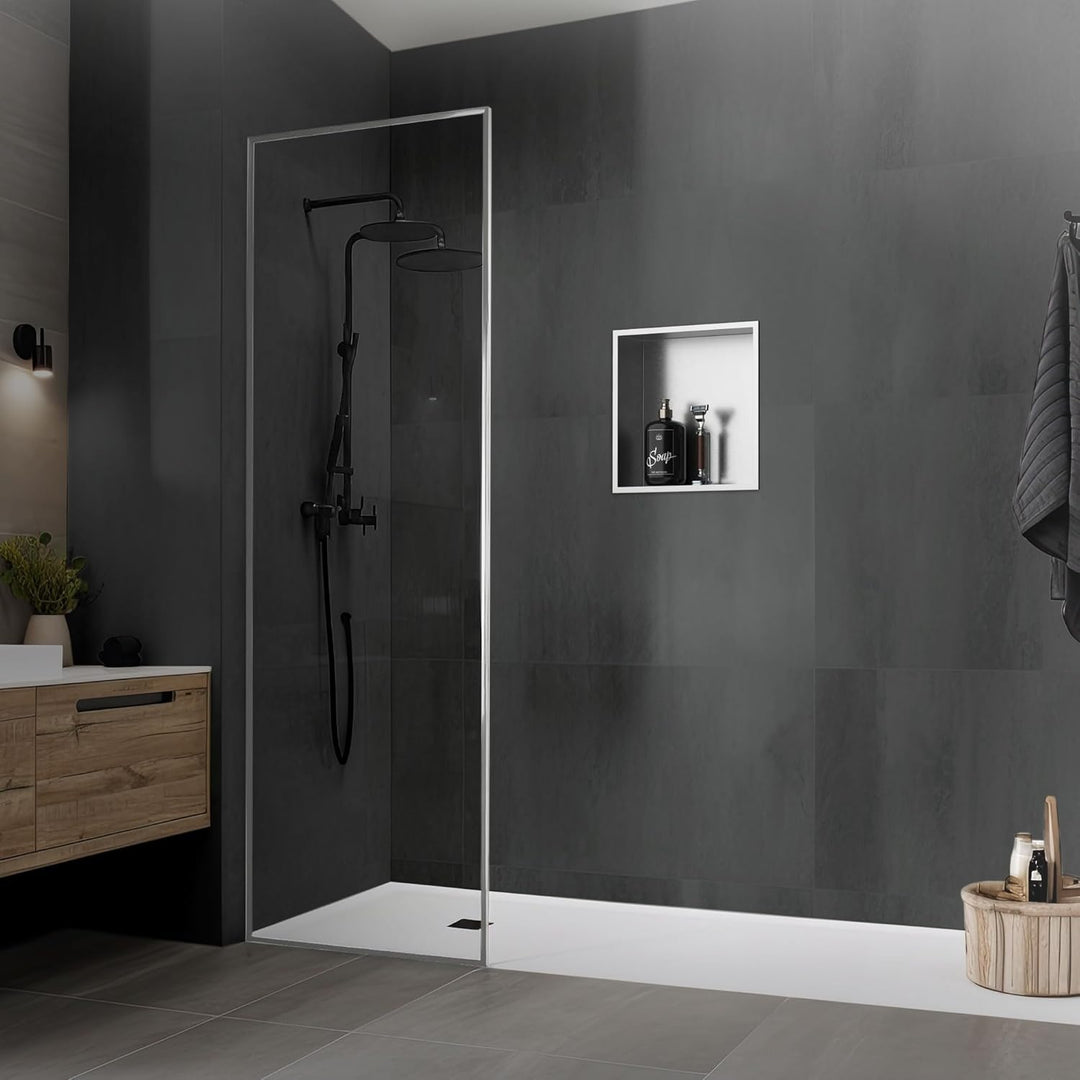LuxeBath Wandnische aus Edelstahl, 30x30x10 cm, Silber, Duschnische mit Rahmen, Einbauregal, Flexibl