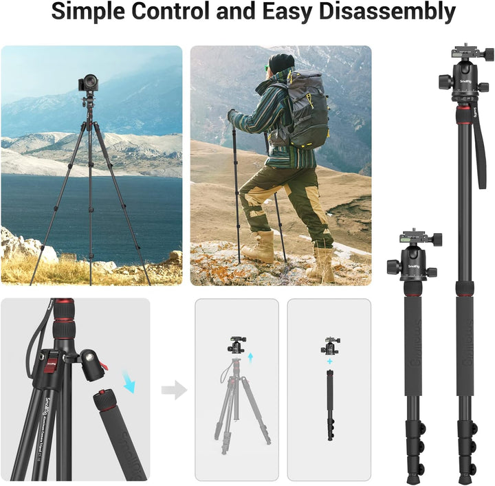 SMALLRIG 71" Kamera-Stativ, faltbares Aluminium-Stativ Einbeinstativ, 360°Kugelkopf abnehmbar und Sc