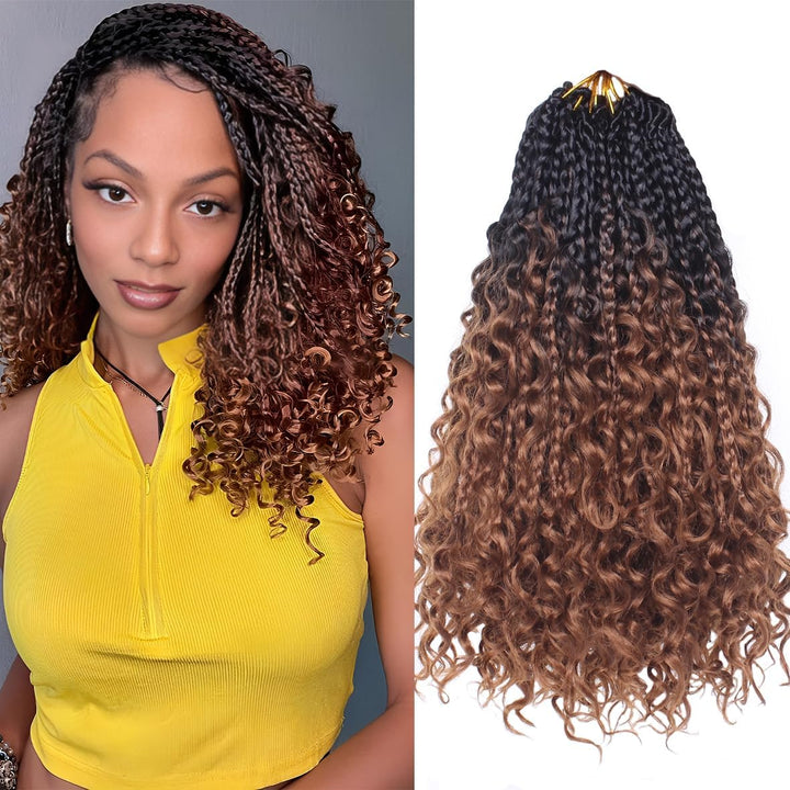 Xtrend 10Inch 8Packs Ombre Boho Box Braids Crochet Hair with Curly Ends 14strands/pack Pre Looped Bo