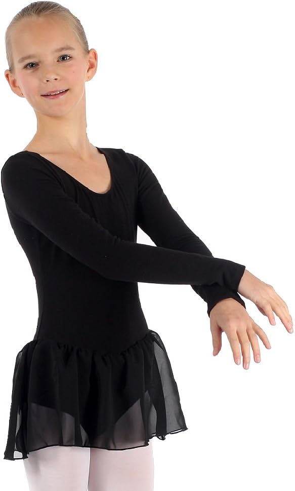 Kinder Ballettanzug, ROSA, langarm mit schönem Voile-Röckchen Schwarz 4-6, Schwarz 4-6
