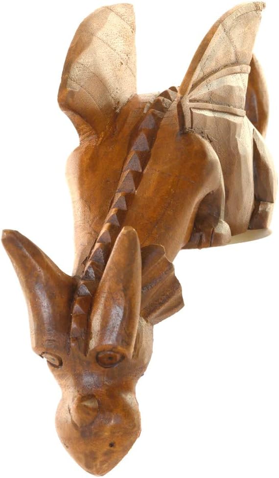 Handgeschnitzter Drache aus Holz – Beobachtender Drache – Schaut über den Regalrand