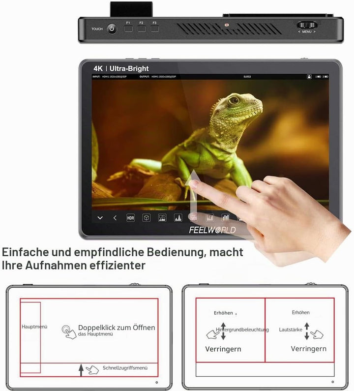 Feelworld LUT11S 10,1 Zoll Touchscreen DSLR Kamera Feldmonitor Ultra Helligkeit 2000nit, 3G-SDI 4K H