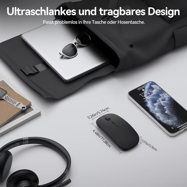 TECKNET Bluetooth Maus, Kabellose Maus mit 4800/3200/2400/1600/1200/800 einstellbare DPI, 2.4G USB F