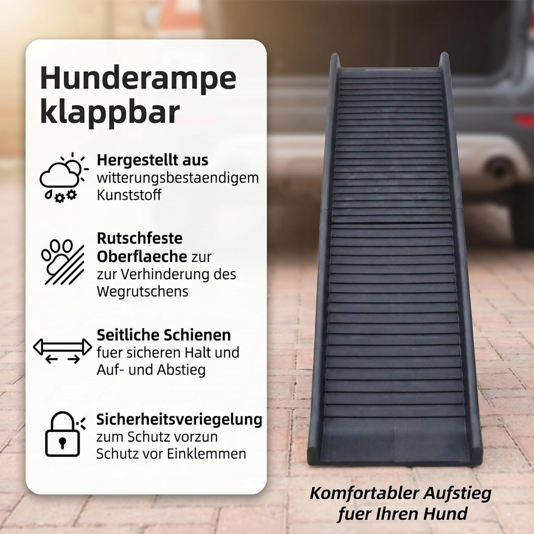 Mucola Hunderampe klappbar bis 90 kg belastbar – Einstiegshilfe 157,5x39,5cm für Auto, Antirutsch-Ob