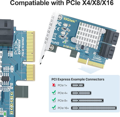PCIe SATA X4 Card 4 Port with 4 SATA Cables and Low Profile Bracket, 6Gbps SATA3.0 Controller PCI Ex