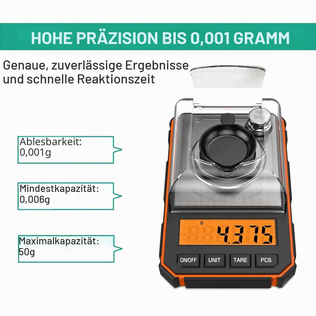 ORIA Präzisionswaage 0,001 g, Präzisionswaage, Taschenwaage mit Kalibriergewicht 50 g, Küchenwaage m