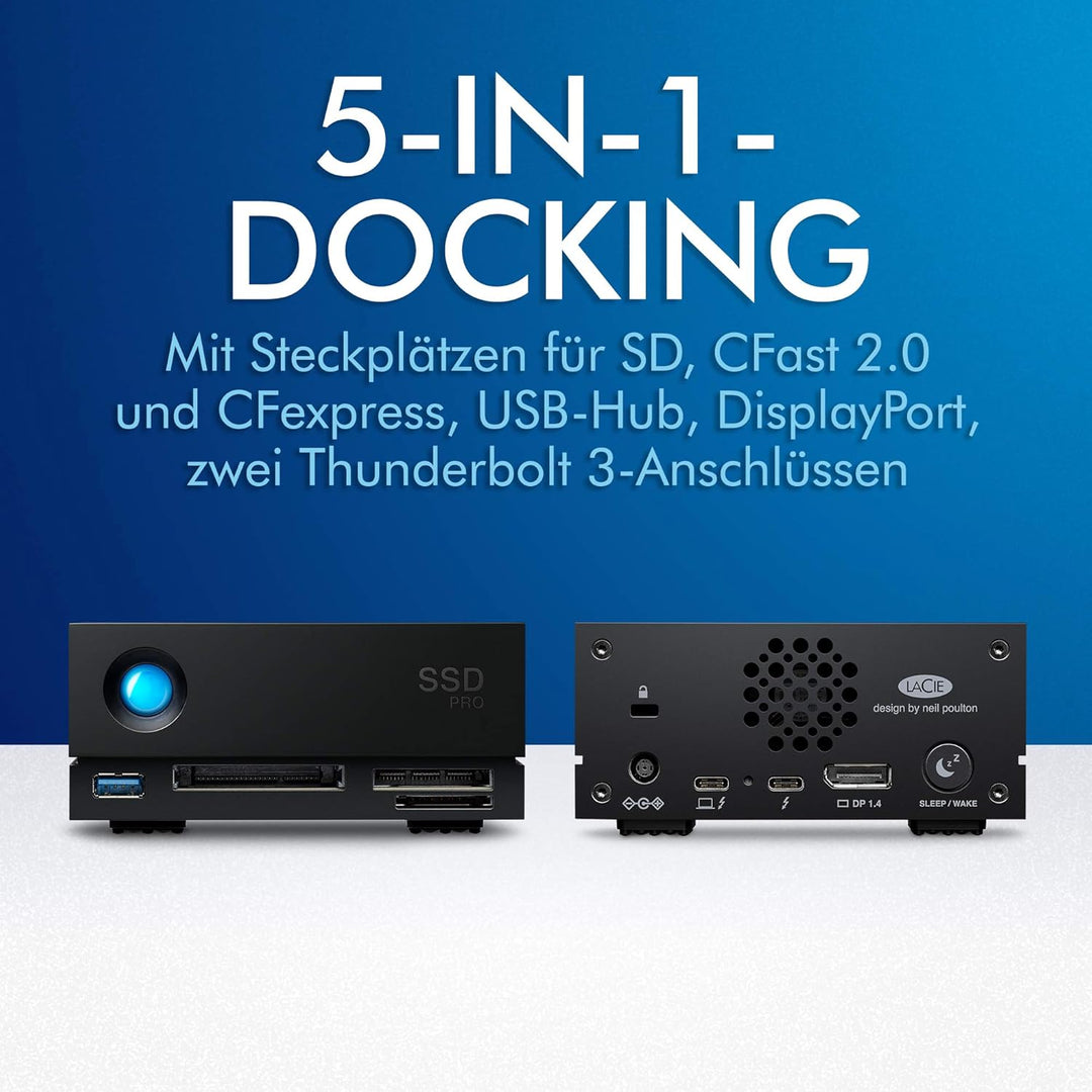 LaCie 1big Dock SSD Pro 2TB externe Festplatte, Thunderbolt 3, Card Reader, PC & Mac, inkl. 5 Jahre