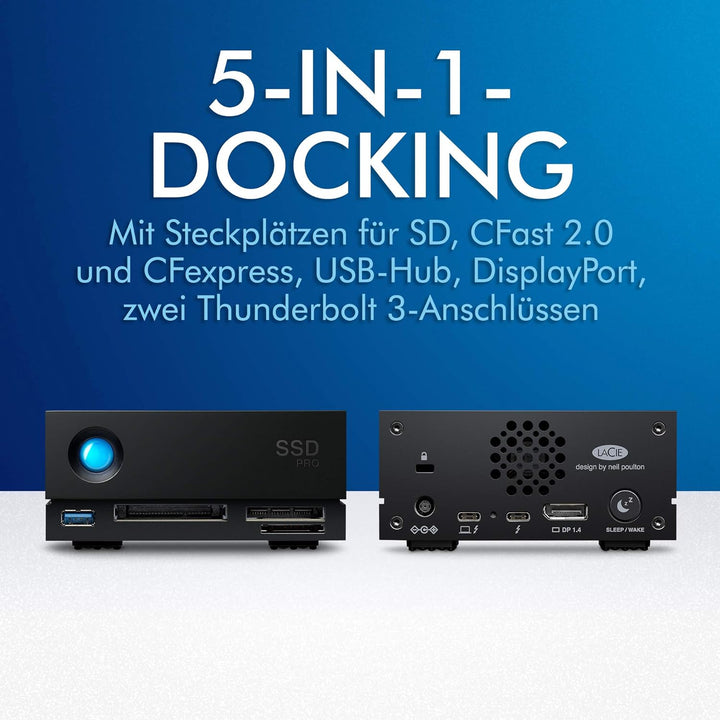 LaCie 1big Dock SSD Pro 2TB externe Festplatte, Thunderbolt 3, Card Reader, PC & Mac, inkl. 5 Jahre
