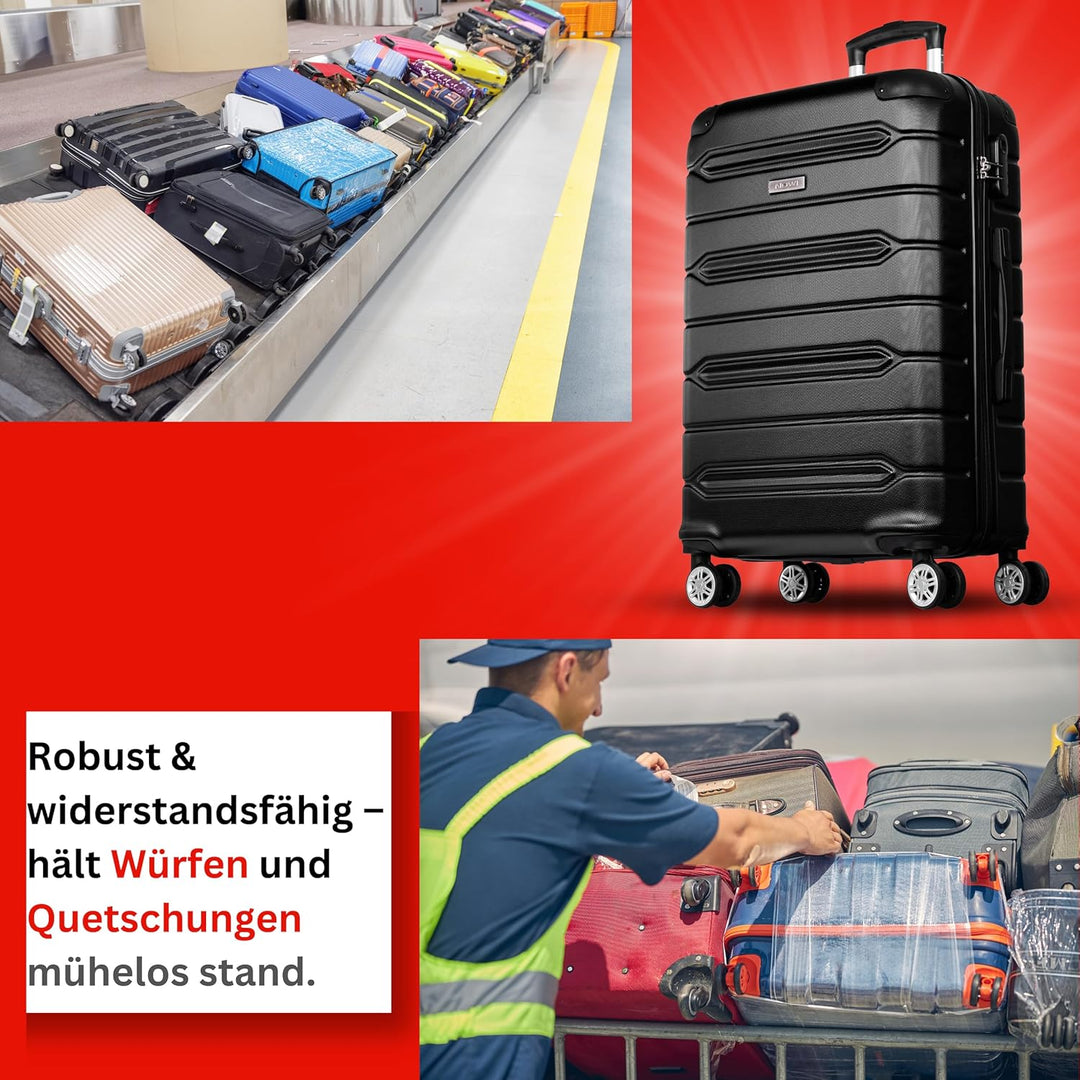 NOWI Handgepäck Koffer leicht – 40L Volumen – 8 Rollen 360° drehbar – Leichter ABS Koffer mit Zahlen