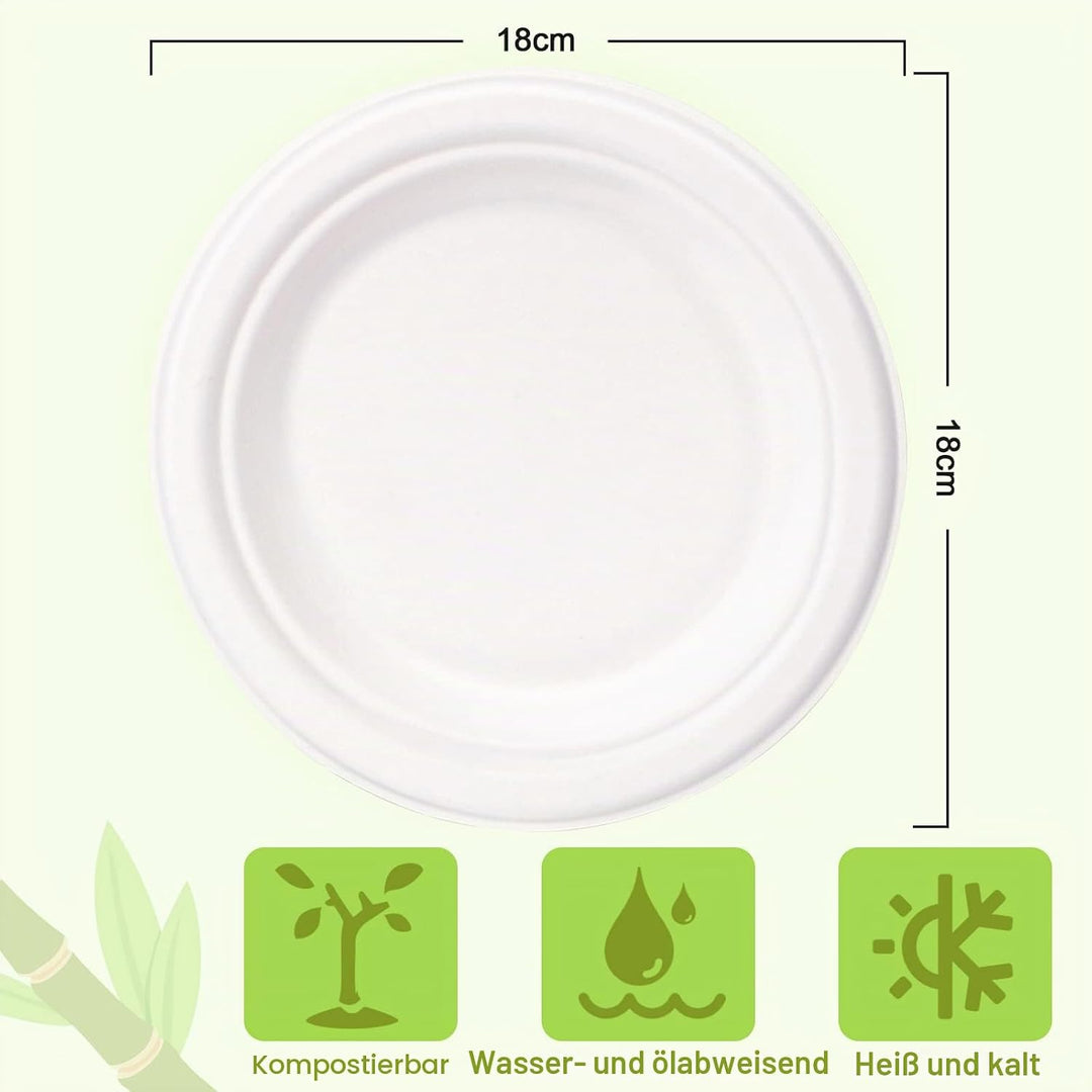 GREENESAGE Einwegteller 200 Stück Pappteller 18CM Weiss Rund Einweggeschirr klein Einmalteller Zucke