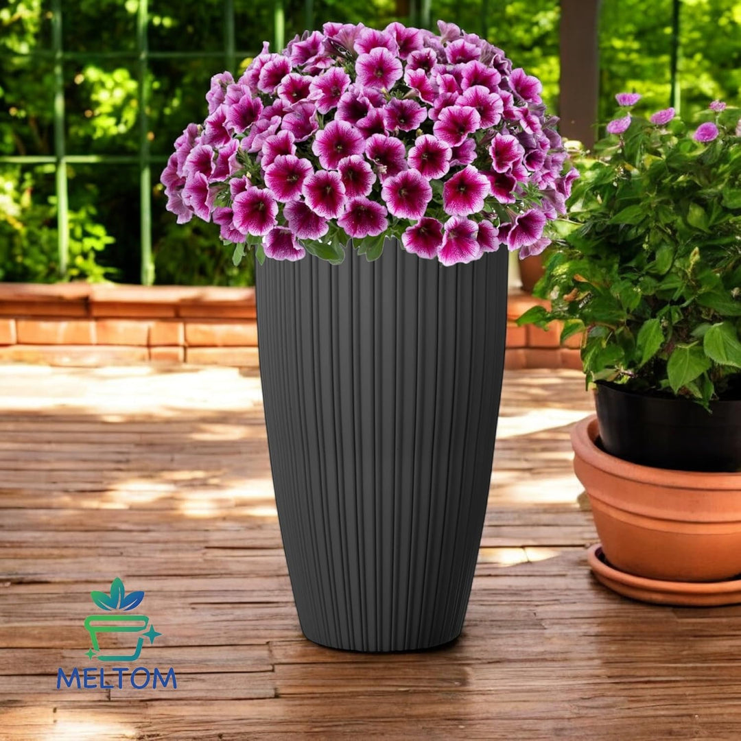 MELTOM Blumenkübel Blumentopf Pflanzkübel mit Herausnehmbaren Einsatz Rund 3D Effekt Dekorativ Gröss