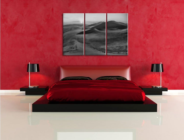 Pixxprint Monocrome, gewaltige Sanddünen 3-Teiler Leinwandbild 120x80 Bild auf Leinwand