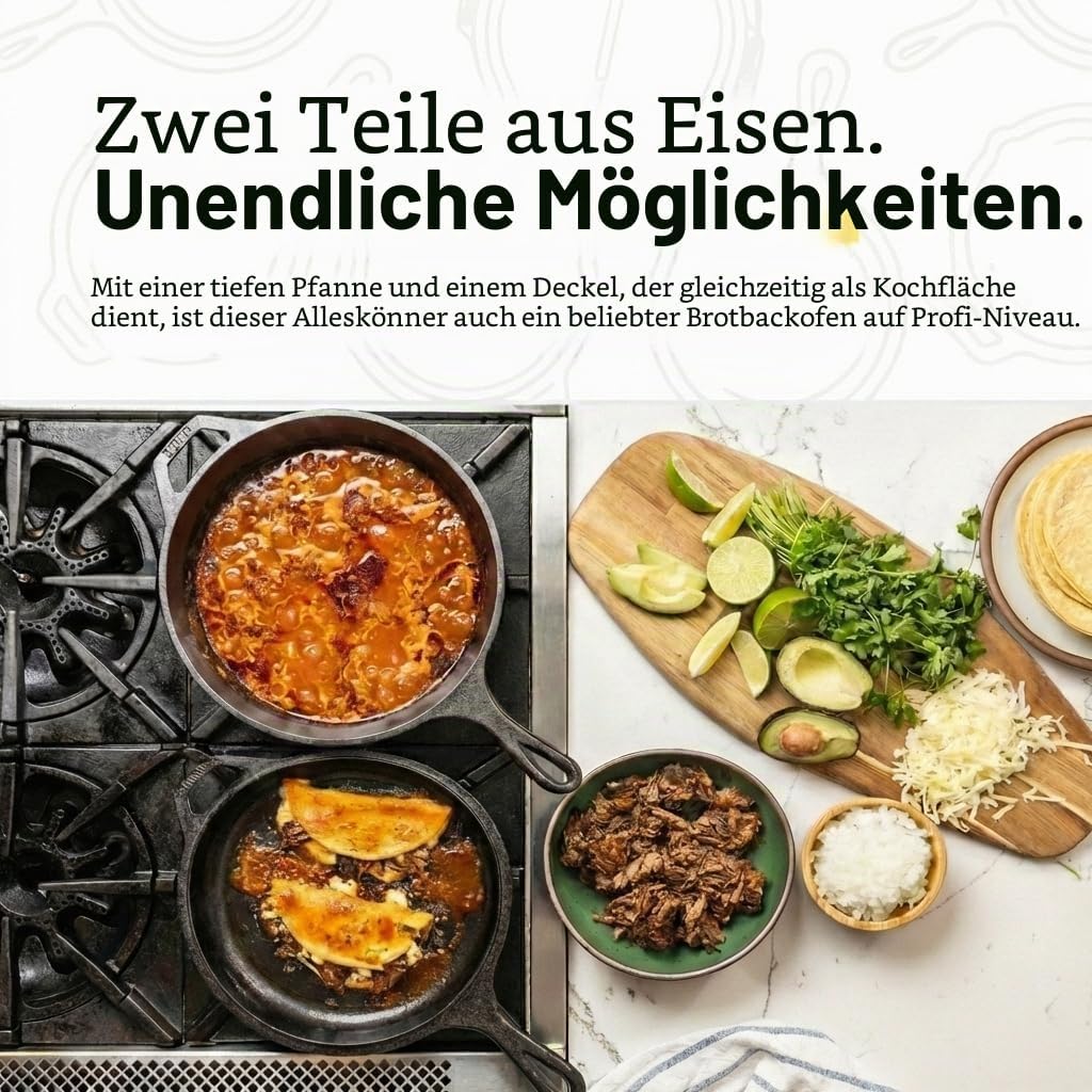 Lodge Kombi-Topf / Marmitout mit Bratpfanne als Deckel, 3.2 QUART/ 3 Liter Kombi-Kocher, Kombi-Koche