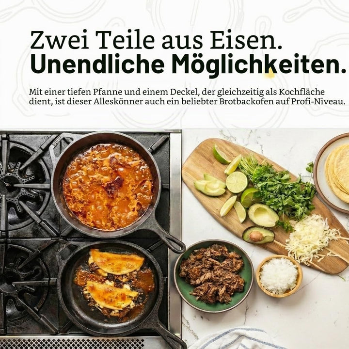 Lodge Kombi-Topf / Marmitout mit Bratpfanne als Deckel, 3.2 QUART/ 3 Liter Kombi-Kocher, Kombi-Koche