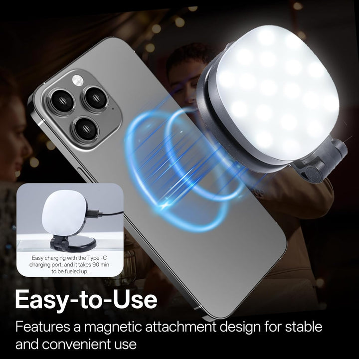 Magnetisches Selfie Licht Handy, Handylicht mit 3 Farbtemperaturen 2900k-6500k, 360° LED Ringlicht H