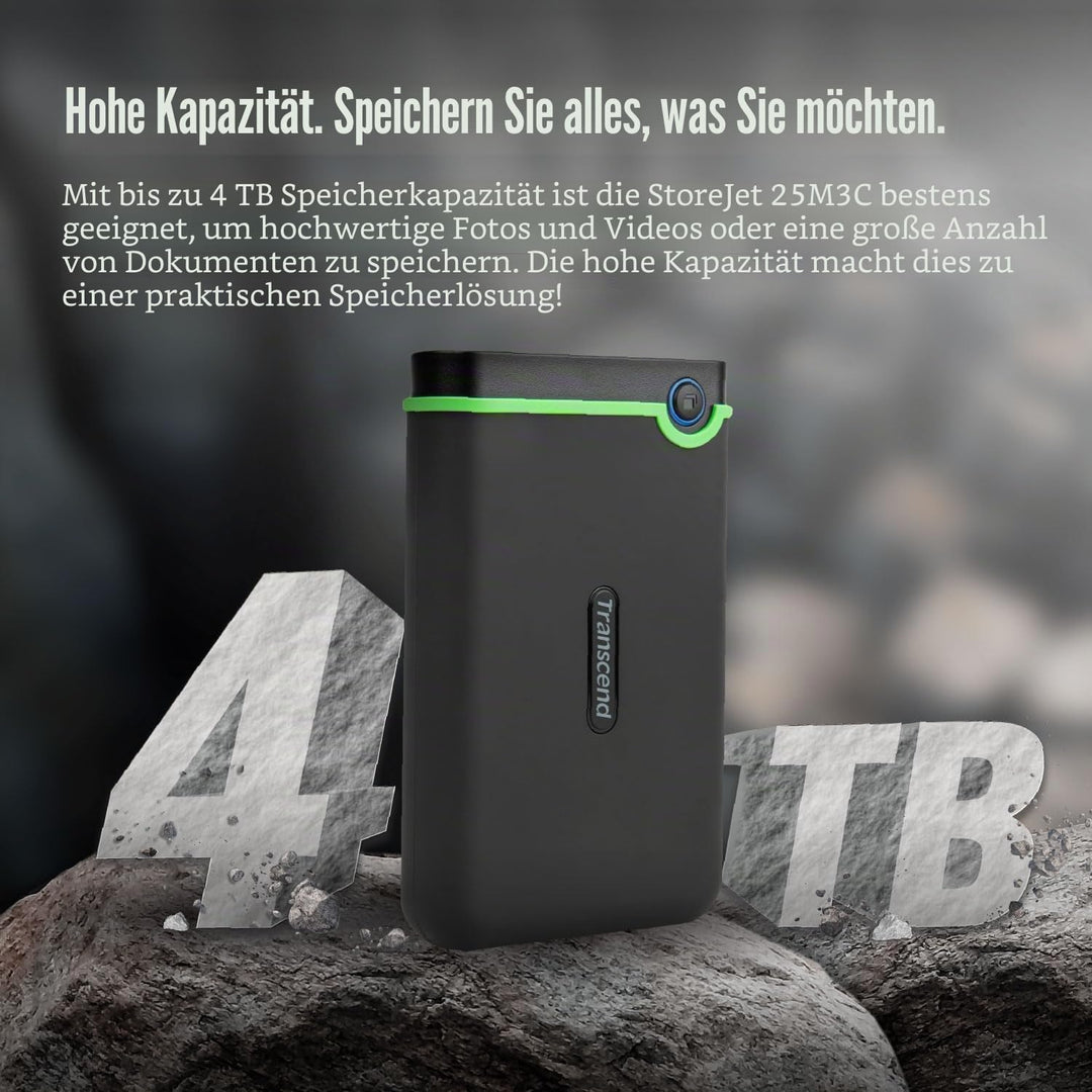 Transcend 2 TB USB Type-C Storejet 25M3C – 2, 5 Zoll Externe Festplatte Stossfest Typ C TS2TSJ25M3C,