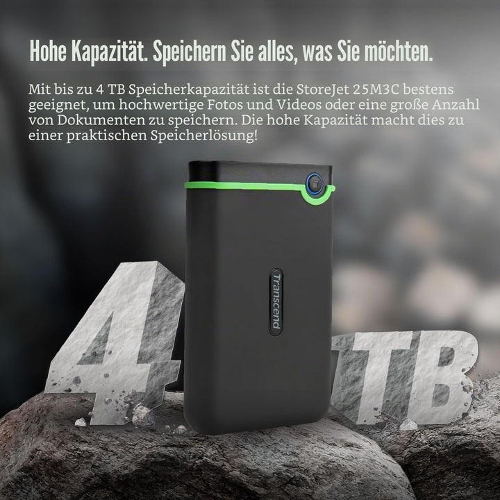 Transcend 2 TB USB Type-C Storejet 25M3C – 2, 5 Zoll Externe Festplatte Stossfest Typ C TS2TSJ25M3C,