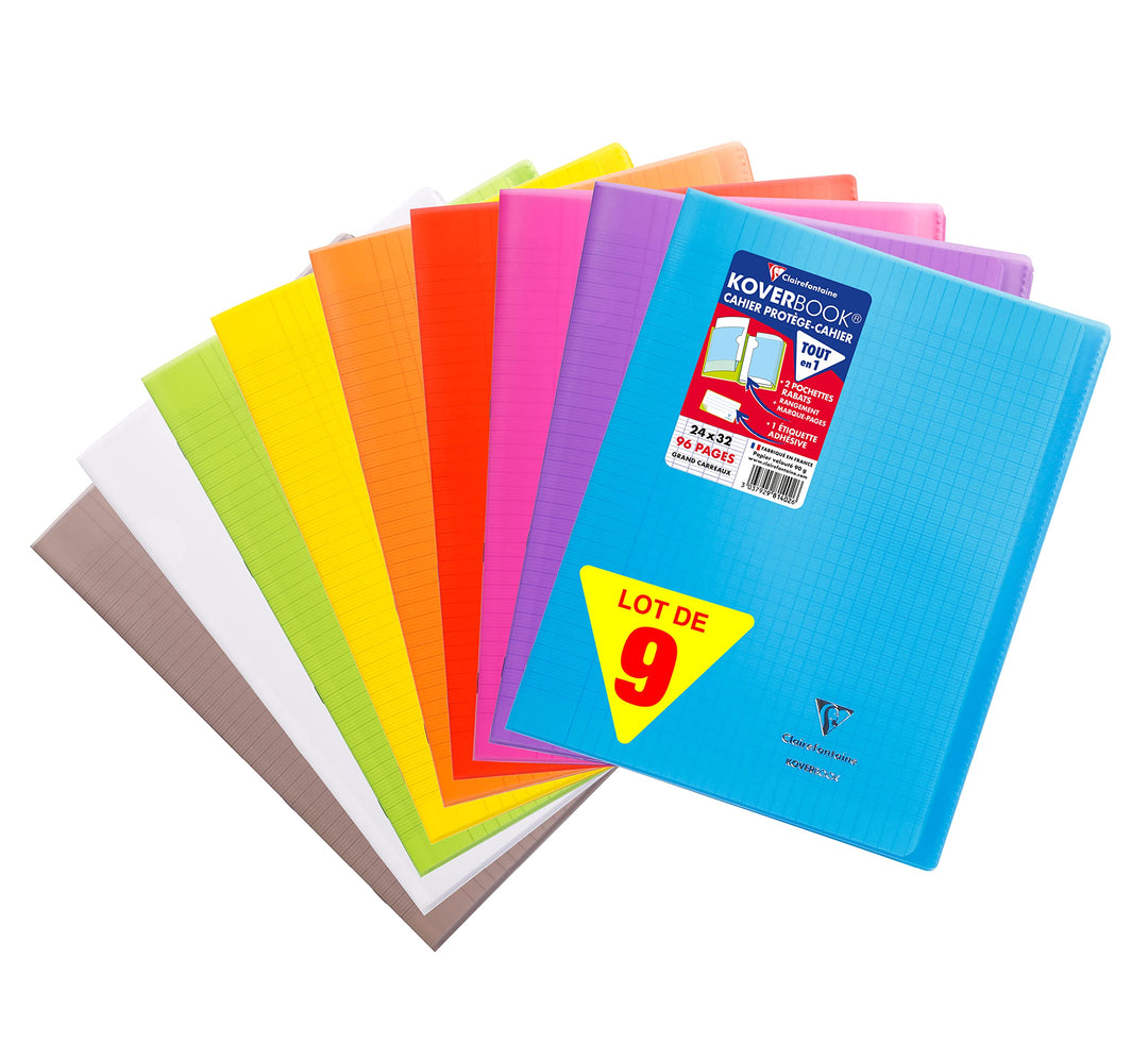 Clairefontaine 981490AMZC- Set mit 9 Heften Koverbook, 48 Blatt, DIN A4+, 24 x 32cm, 90g, französisc