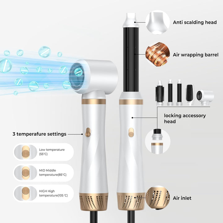 UMIGA Airstyler 5 IN 1 Hairstyler, 1000W Lockenstab Föhnbürste mit warmluftbürste，rundbürstenföhn, L