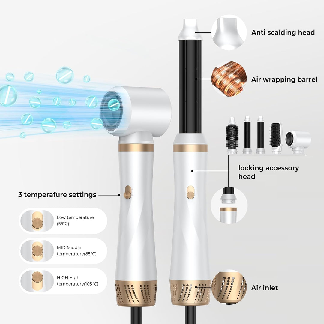 Airstyler 5 IN 1 Hairstyler, 1000W Lockenstab Föhnbürste mit warmluftbürste，rundbürstenföhn, Lockens