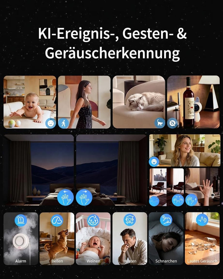 Aqara 4K UHD Dual Objektiv Kamera-Hub G350, Überwachungskamera Innen mit 9X Zoom und 360° PTZ, KI-Au