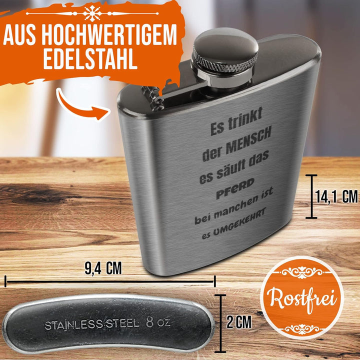 Flachmann mit Gravur aus Edelstahl selbst gestalten - mit Wunschtext gravieren - Geschenkidee für Fr