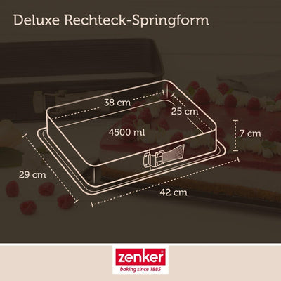 Zenker 7022 Rechteck-Springform DELUXE, eckige Premium-Backform mit emailliertem Boden und Auslaufsc
