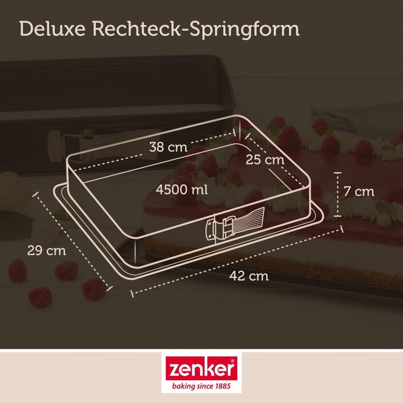 Zenker 7022 Rechteck-Springform DELUXE, eckige Premium-Backform mit emailliertem Boden und Auslaufsc